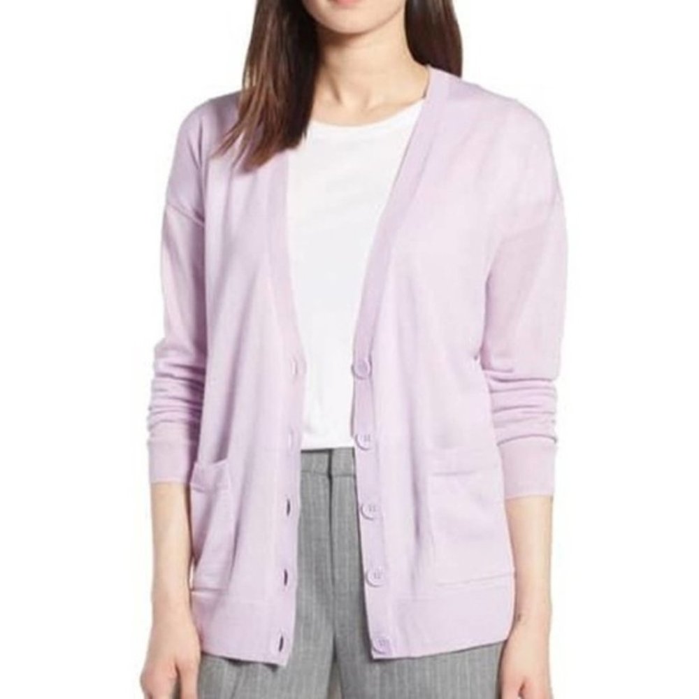 HALOGEN Lilac Merino Wool Cardigan